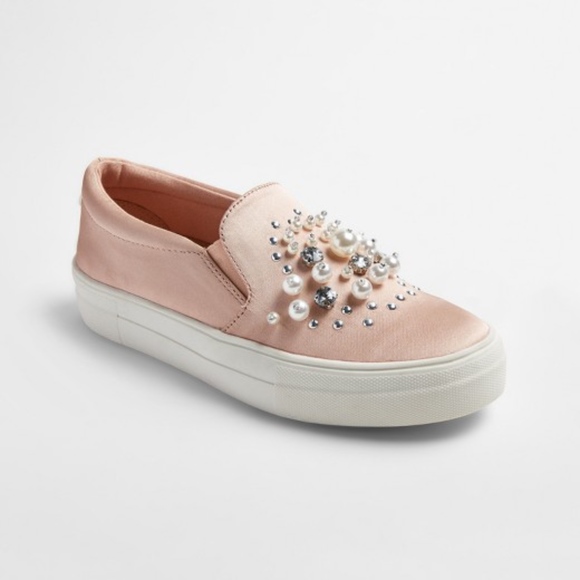 Mossimo Supply Co. Shoes - Mossimo Raquel Pink Satin Jeweled Pearl Sneakers